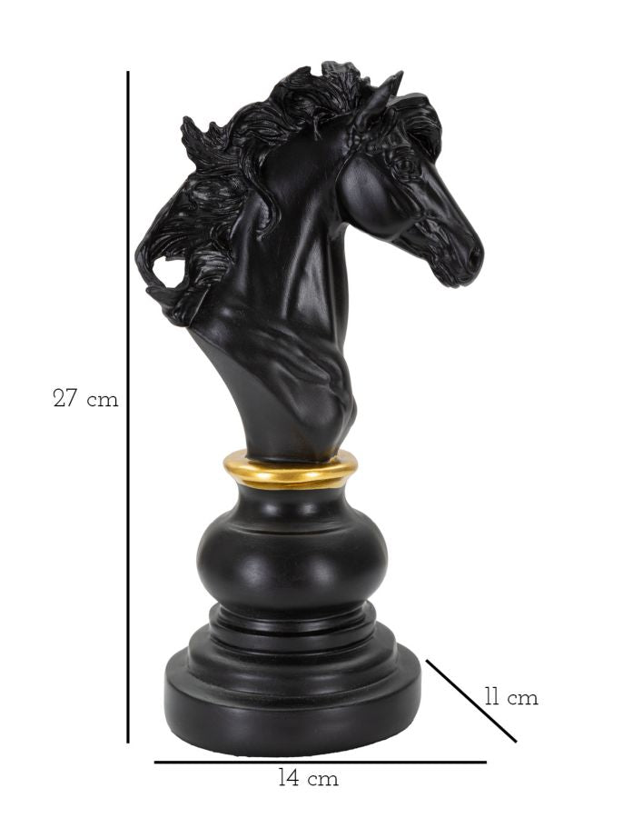 Schachfigur Springer Schwarz Gold 27 cm – Schach Deko