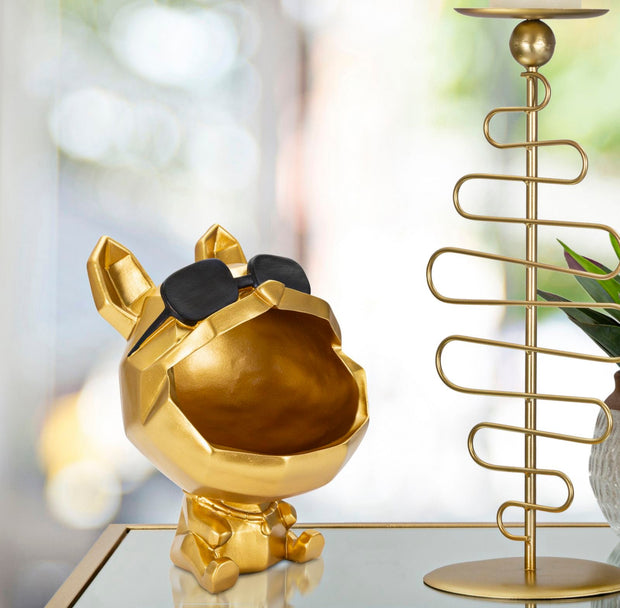 Dekofigur Hund mit Sonnenbrille Gold – Tierfigur