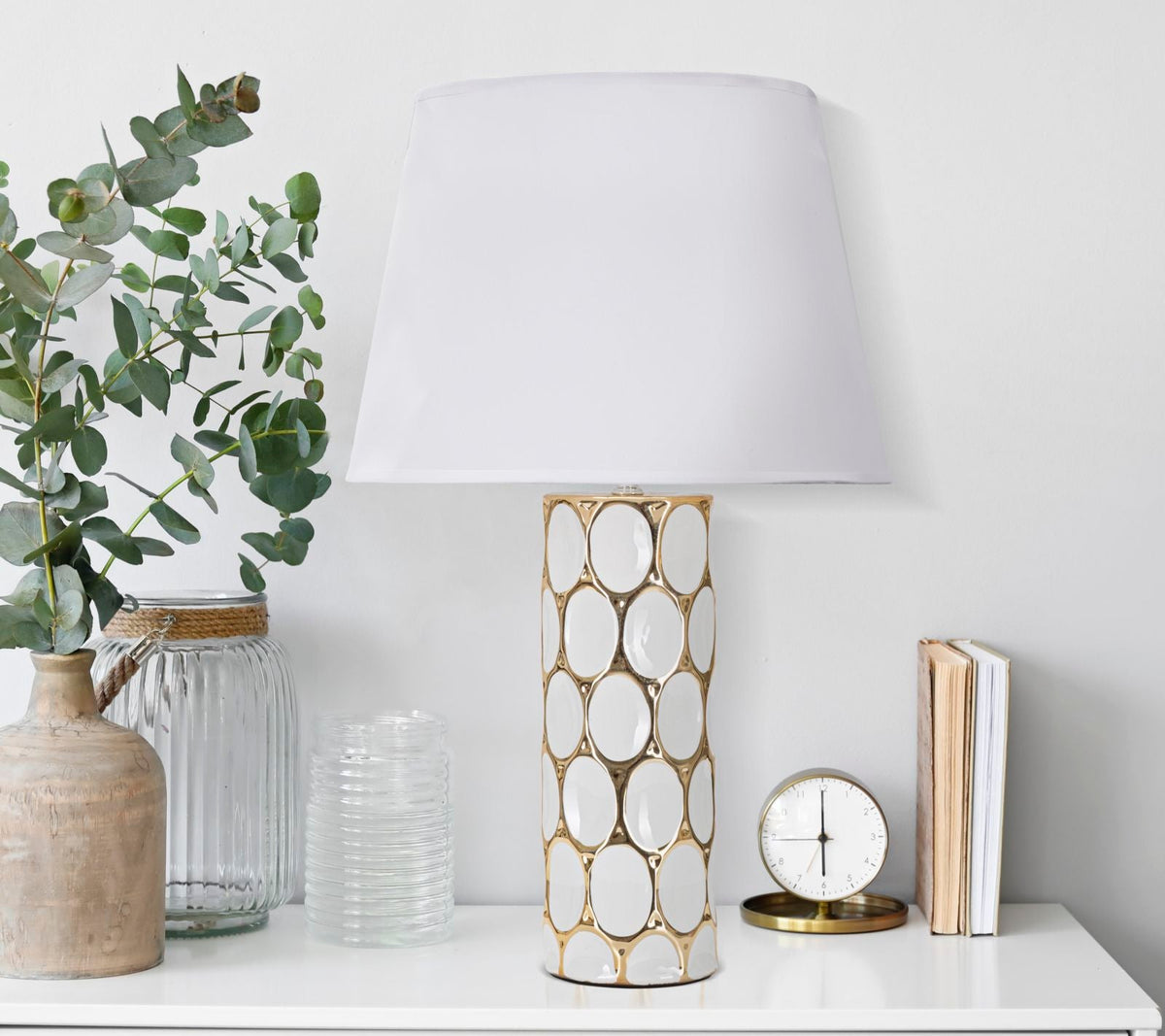 Tischlampe Carv Weiß Gold 56 cm – Tischleuchte