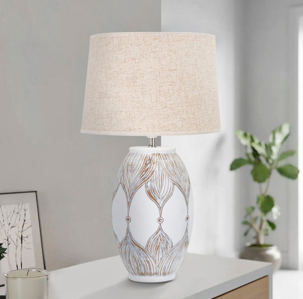 Tischlampe Oval Atene Weiß Braun 67 cm – Tischleuchte