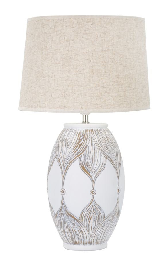 Tischlampe Oval Atene Weiß Braun 67 cm – Tischleuchte