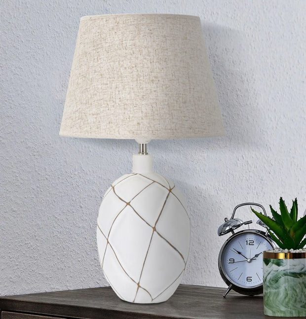 Tischlampe Lines Weiß Braun 60 cm – Tischleuchte