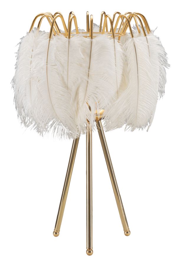 Tischlampe Feder Gold Weiß 60 cm – Tischleuchte