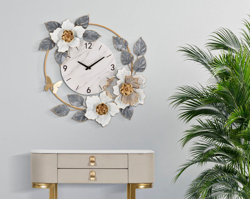 Wanduhr Blätter Bunt 64 cm – Uhr Wohnzimmer