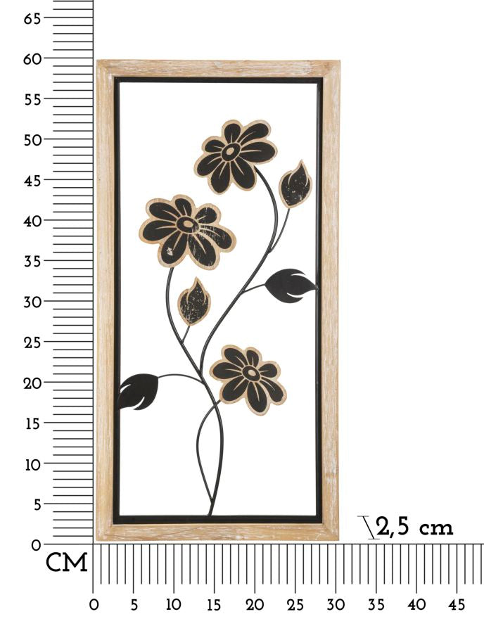 Wandpaneel Blumen Girish Braun Schwarz 30×60 cm A – Wanddeko