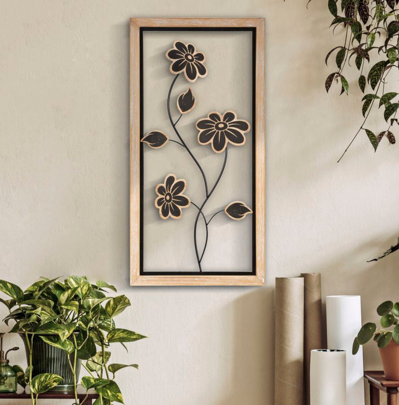 Wandpaneel Blumen Girish Braun Schwarz 30×60 cm B – Wanddeko