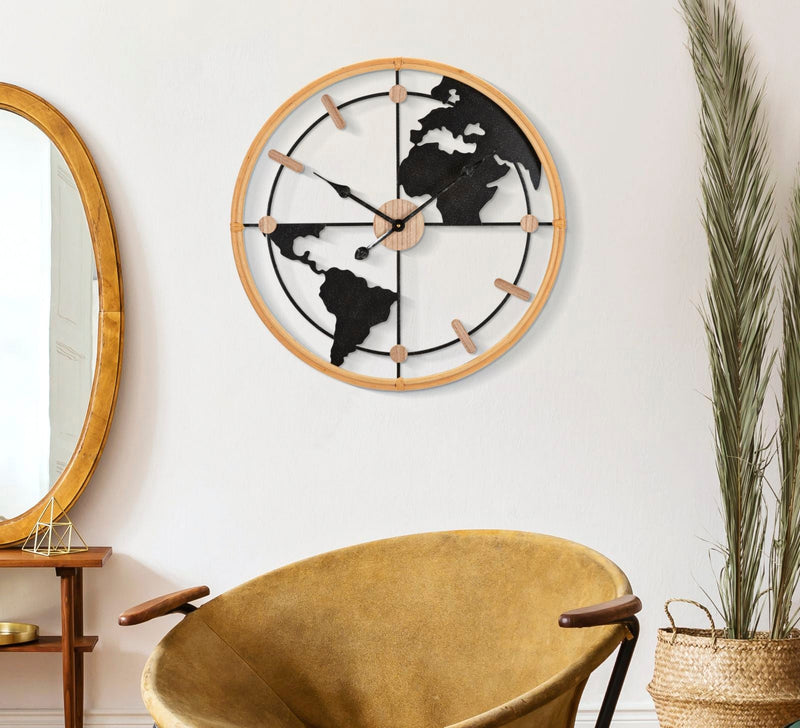 Wanduhr Weltkugel Braun Schwarz 60 cm – Uhr Wohnzimmer