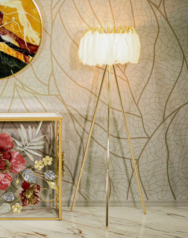 Stehlampe Feder Gold Weiß 147 cm – Stehleuchte