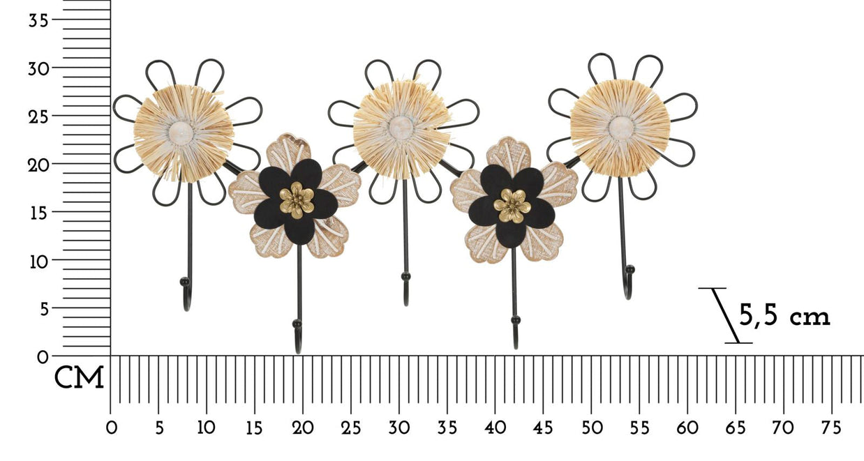 Garderobe Blumen Holz Rattan 5 Haken – Hakenleiste Flur
