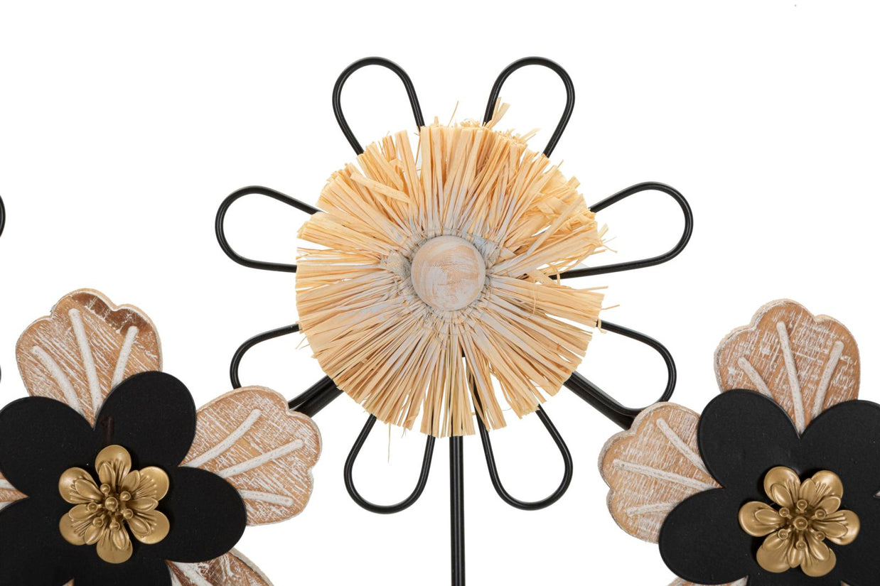 Garderobe Blumen Holz Rattan 5 Haken – Hakenleiste Flur