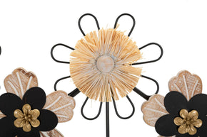 Garderobe Blumen Holz Rattan 5 Haken – Hakenleiste Flur