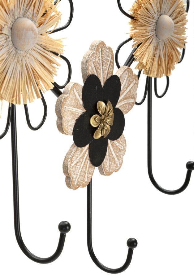 Garderobe Blumen Holz Rattan 5 Haken – Hakenleiste Flur