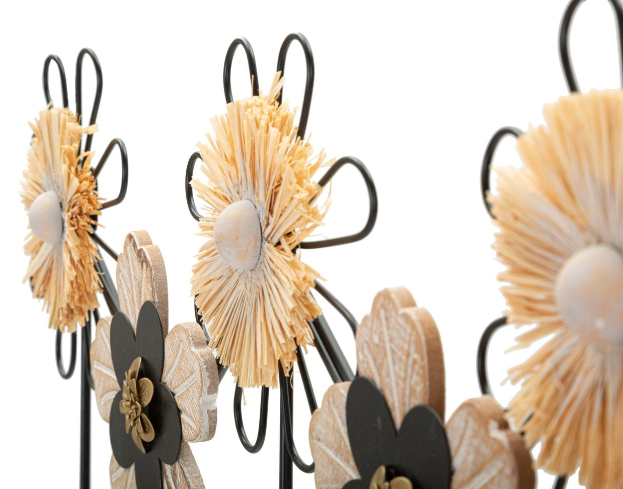 Garderobe Blumen Holz Rattan 5 Haken – Hakenleiste Flur