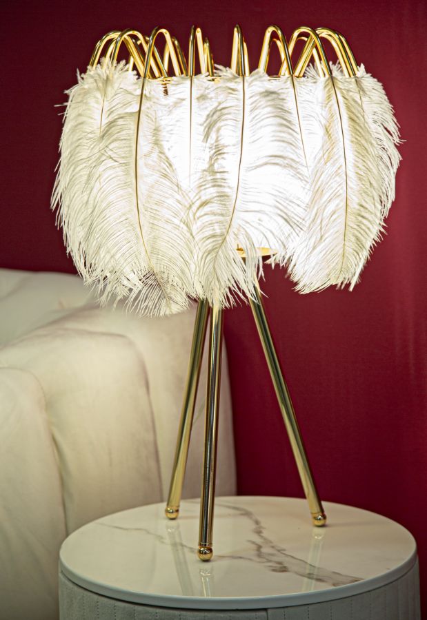 Tischlampe Feder Gold Weiß 60 cm – Tischleuchte