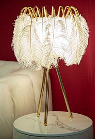 Tischlampe Feder Gold Weiß 60 cm – Tischleuchte