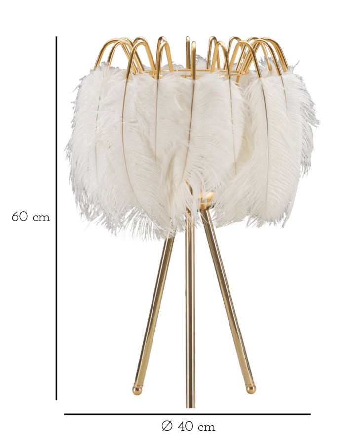 Tischlampe Feder Gold Weiß 60 cm – Tischleuchte
