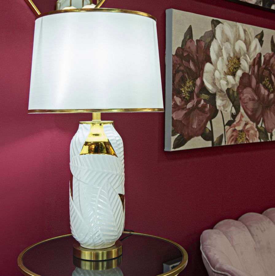 Tischlampe Gold Weiß 70 cm – Tischleuchte