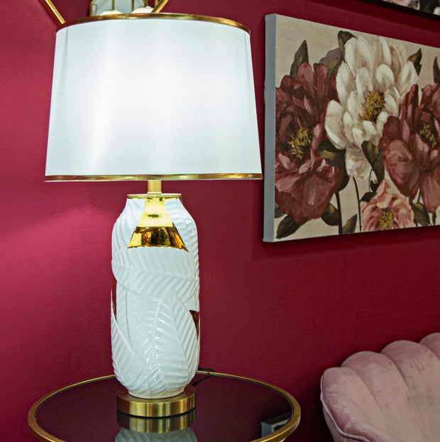 Tischlampe Gold Weiß 70 cm – Tischleuchte