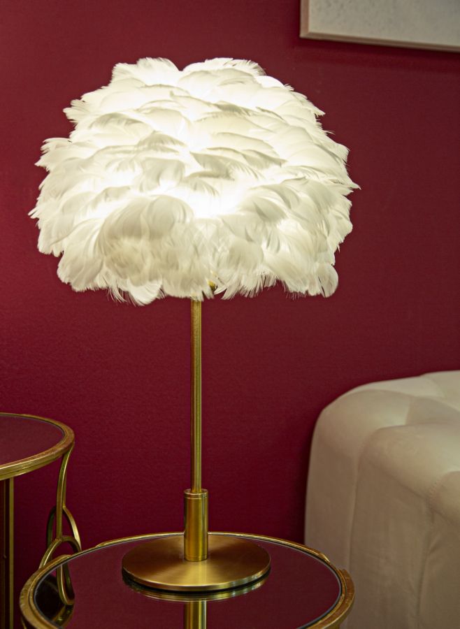 Tischlampe Feder Gold Weiß 50 cm – Tischleuchte