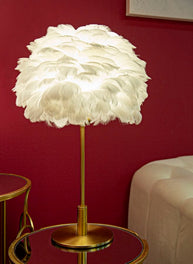 Tischlampe Feder Gold Weiß 50 cm – Tischleuchte