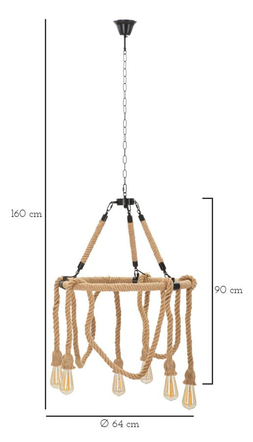 Pendelleuchte Seil Braun Schwarz 90 cm – Hängelampe