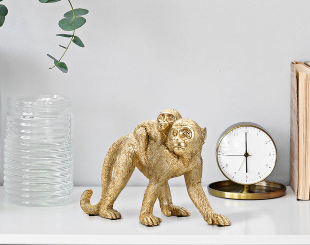 Affe Deko Mutter mit Jungem Gold – Dekofigur
