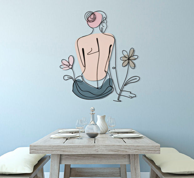 Wandpaneel Frau mit Blumen Bunt – Wanddeko