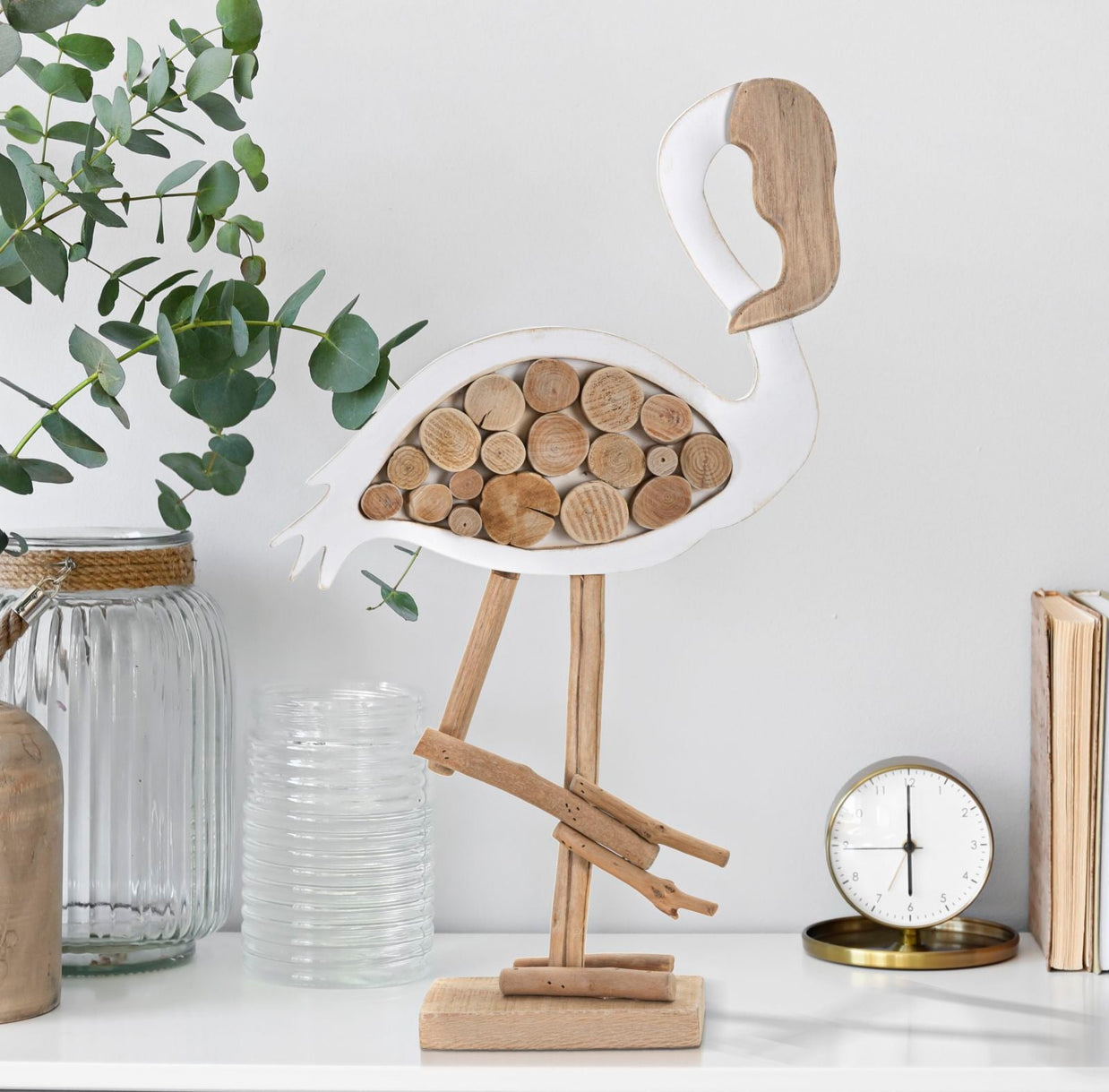 Dekofigur Flamingo Weiß Natur – Tierfigur