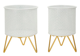 Blumenständer Gaspy Weiß Gold 2er Set Klein – Pflanzenständer