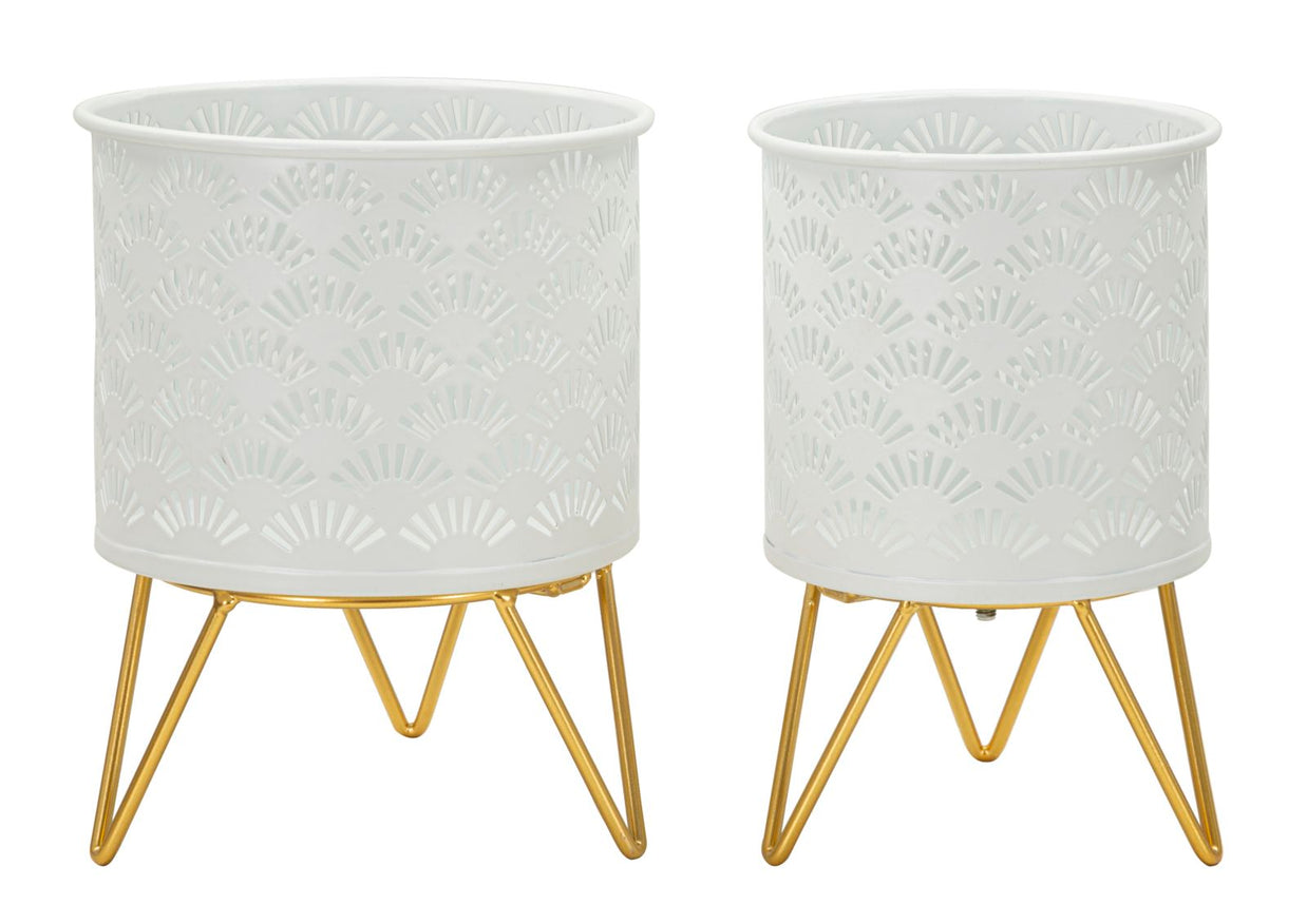 Blumenständer Carly Gold Weiß 2er Set Klein – Pflanzenständer