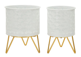Blumenständer Carly Gold Weiß 2er Set Klein – Pflanzenständer