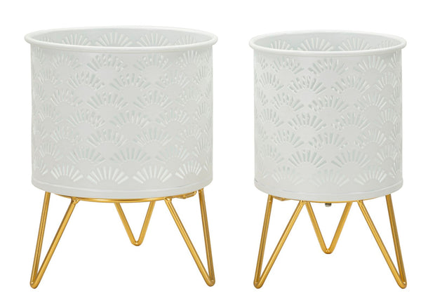 Blumenständer Carly Gold Weiß 2er Set Klein – Pflanzenständer
