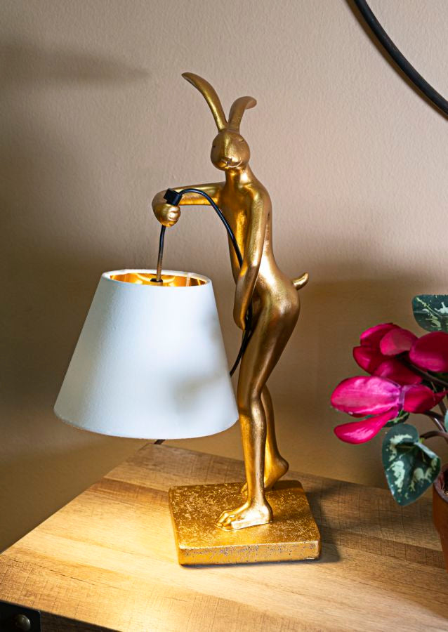 Tischlampe Hase Gold Weiß 47 cm – Tischleuchte