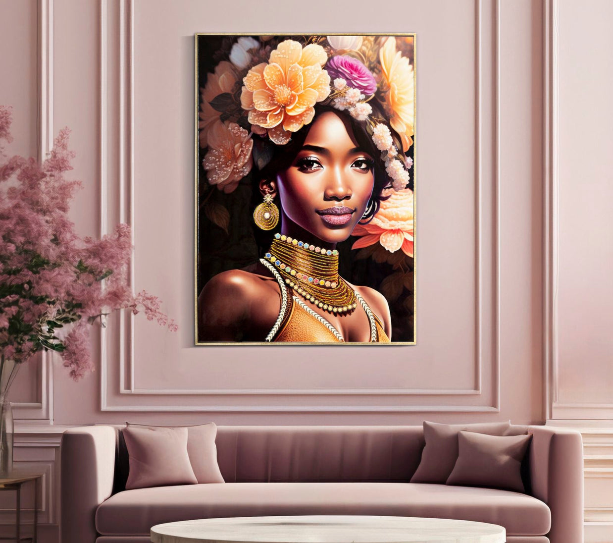 Wandbild Frau Blumen Zena – Gemälde mit Rahmen