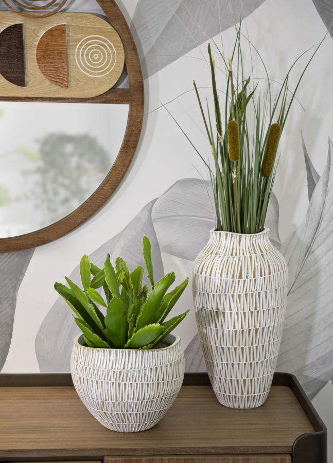 Vase Geometrisch Gold Weiß Rund – Blumenvase Deko