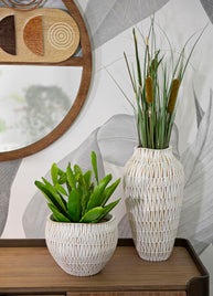 Vase Geometrisch Gold Weiß Rund – Blumenvase Deko