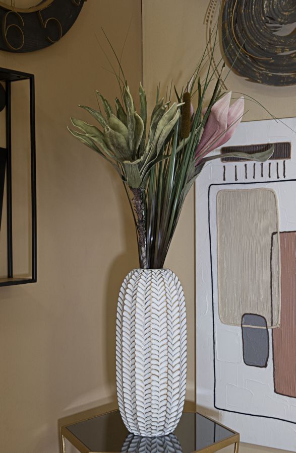 Blumenvase Blätter Gold Weiß – Dekovase