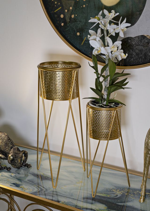 Blumenständer Glat Gold 2er Set – Pflanzenständer Deko