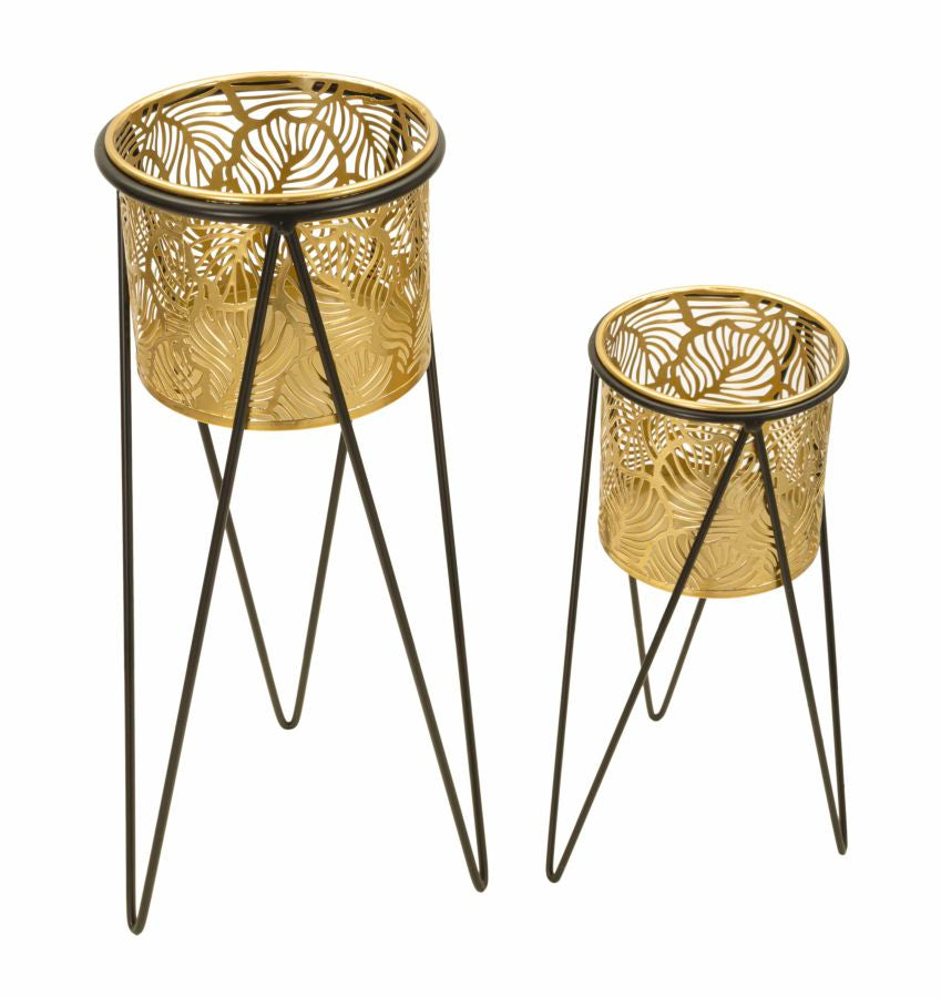 Blumenständer Drak Gold Schwarz 2er Set – Pflanzenständer Deko