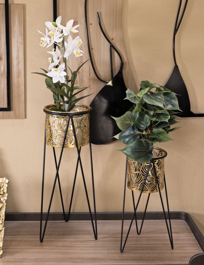 Blumenständer Drak Gold Schwarz 2er Set – Pflanzenständer Deko