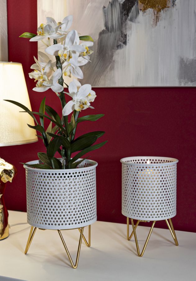 Blumenständer Gaspy Weiß Gold 2er Set Klein – Pflanzenständer
