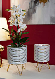Blumenständer Gaspy Weiß Gold 2er Set Klein – Pflanzenständer