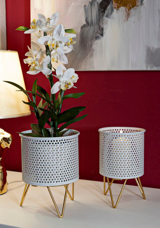Blumenständer Gaspy Weiß Gold 2er Set Klein – Pflanzenständer