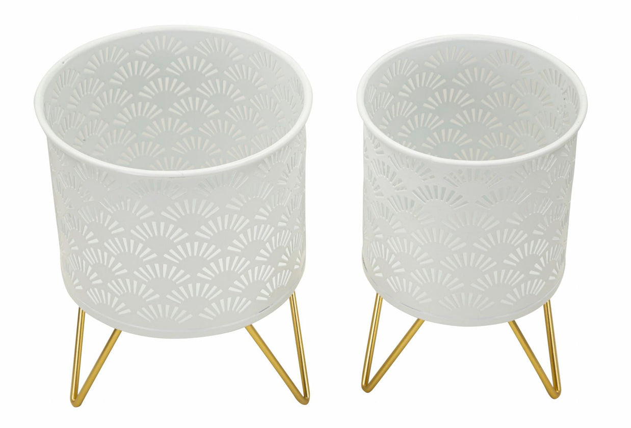 Blumenständer Carly Gold Weiß 2er Set Klein – Pflanzenständer