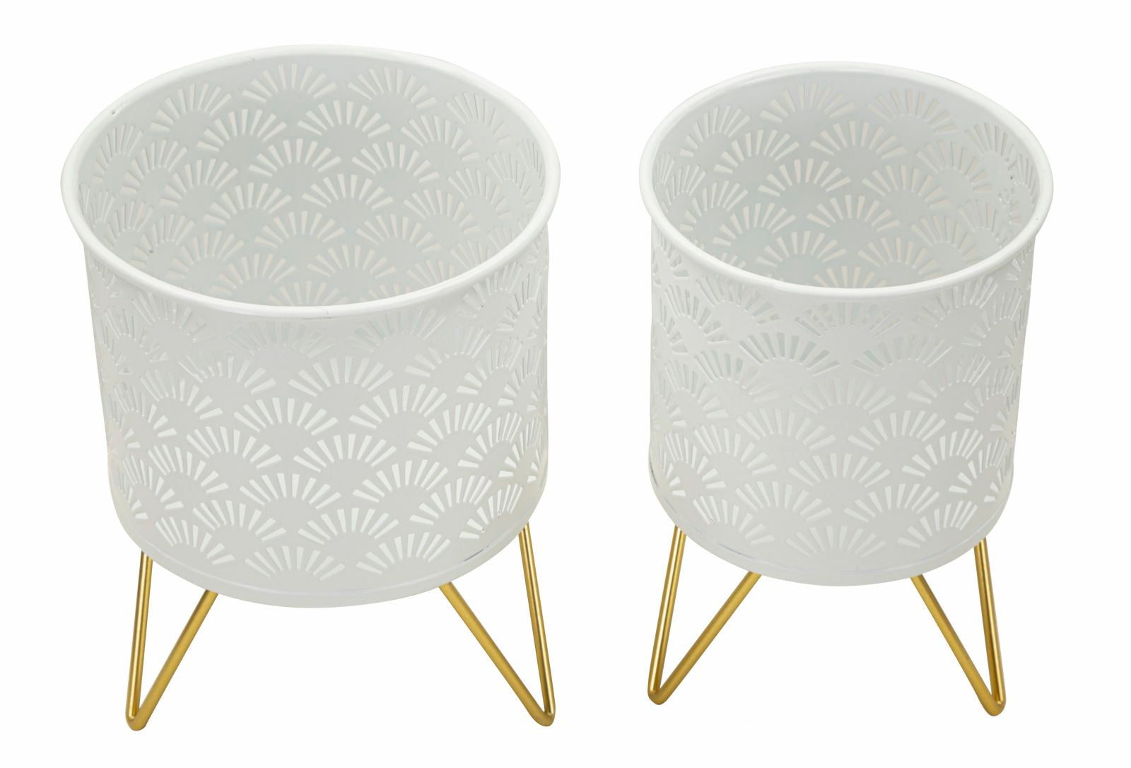 Blumenständer Carly Gold Weiß 2er Set Klein – Pflanzenständer
