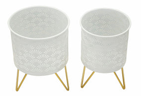 Blumenständer Carly Gold Weiß 2er Set Klein – Pflanzenständer