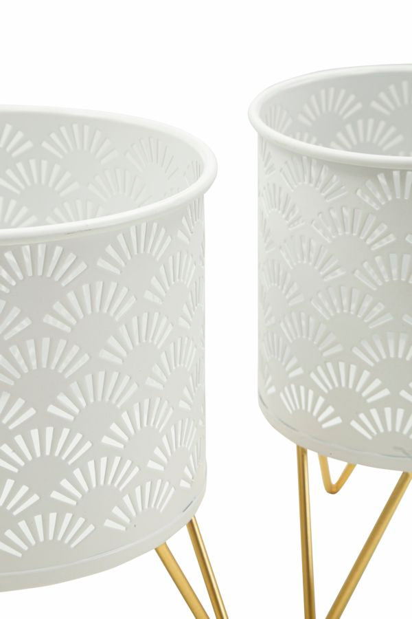 Blumenständer Carly Gold Weiß 2er Set Klein – Pflanzenständer