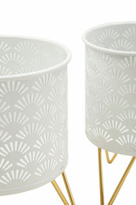 Blumenständer Carly Gold Weiß 2er Set Klein – Pflanzenständer