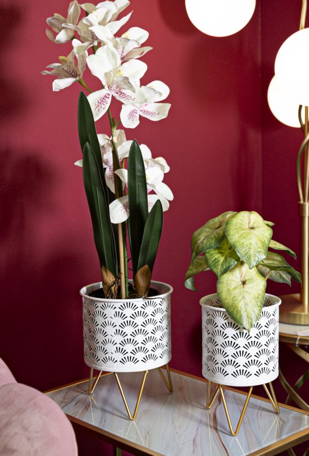 Blumenständer Carly Gold Weiß 2er Set Klein – Pflanzenständer