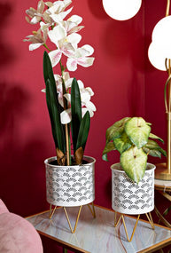 Blumenständer Carly Gold Weiß 2er Set Klein – Pflanzenständer